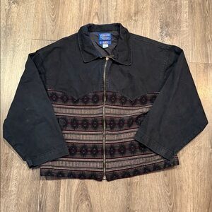 Vintage Pendleton Men’s Black Aztec High Grade Western Wool Cotton Jacket Sz XL